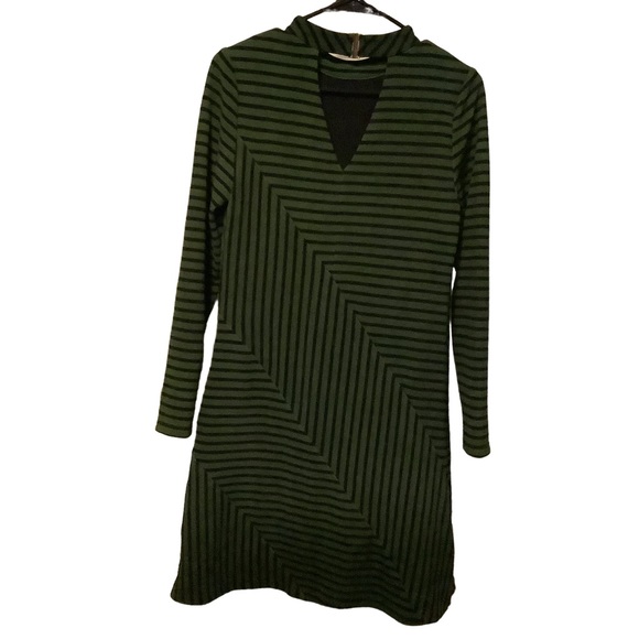 Anthropology Hutch Green/Black Striped Dress Size Small - Picture 2 of 5